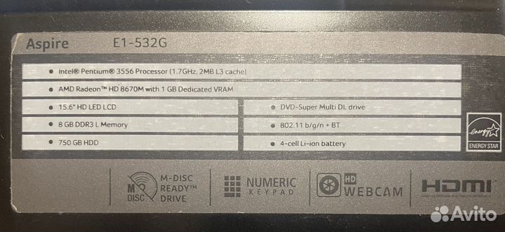 Ноутбук Аcer aspire e1-532g-35568g75mnkk