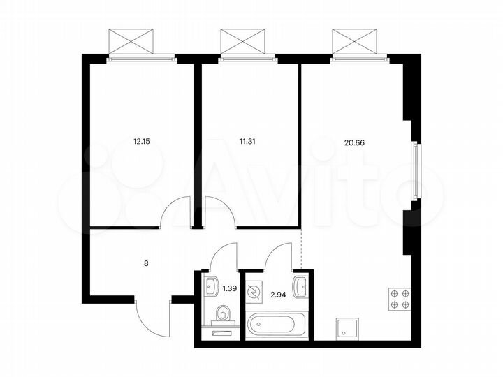 2-к. квартира, 56,5 м², 4/9 эт.