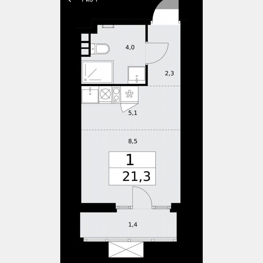 Квартира-студия, 21,3 м², 3/15 эт.