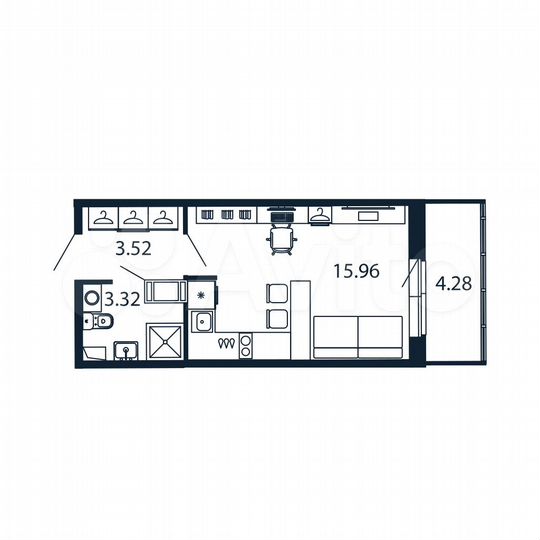 Квартира-студия, 24,1 м², 3/12 эт.