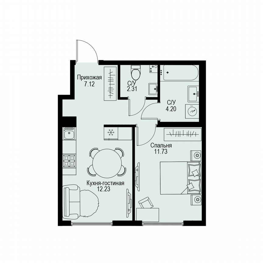 1-к. квартира, 37,6 м², 2/6 эт.