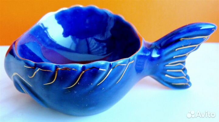 Бронницкий Фарфор Икорница Рыбка 11 см Кобальт 2шт