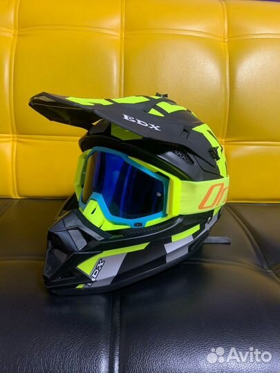 Мотошлем крос EDX чёрно-жёлтый (Очки в комплекте)