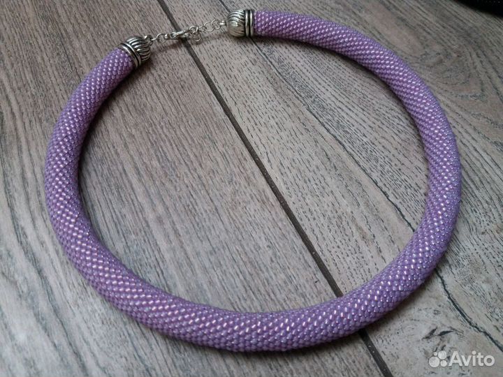 Колье жгут из бисера Сиреневый