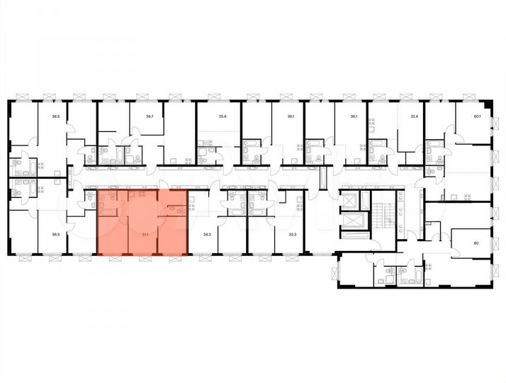 2-к. квартира, 51,1 м², 11/15 эт.