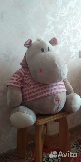 Мягкая игрушка бегемот в тельняшке 50 см