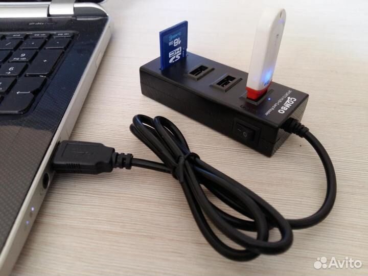 3*USB Хаб + картридер SD,MicroSD карт Кабель 80 см