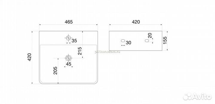 OWL owlb191032 Раковина накладная с полочкой под смеситель 46,5x42x15,5