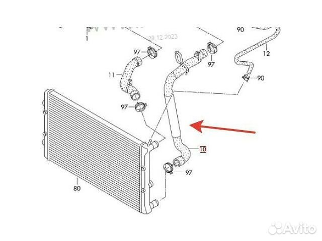 Патрубок радиатора нижний Polo Jetta Rapid