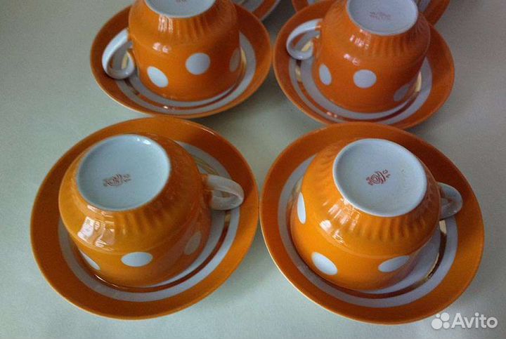 Чайная пара фарфор Горох 4 пары +2 блюдца