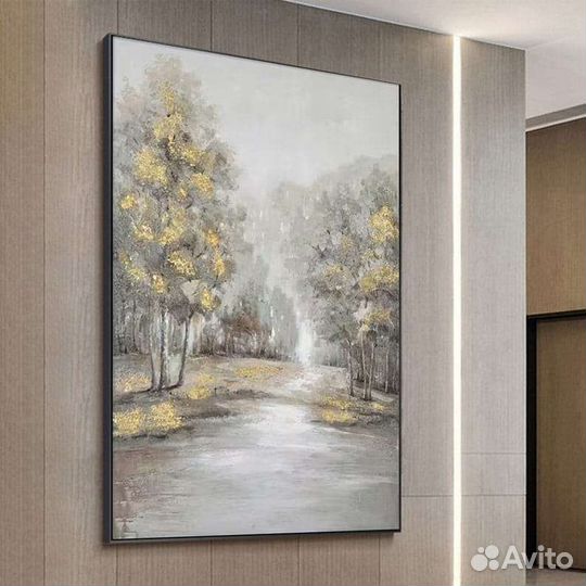 Оригинальная картина маслом пейзаж в золотых тонах