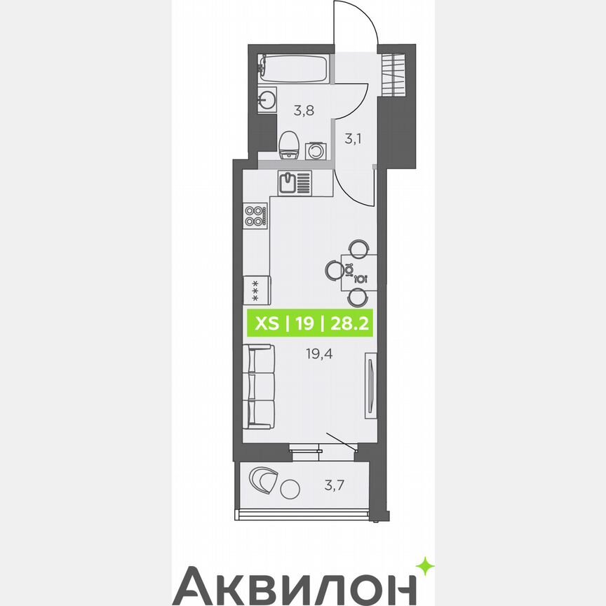 Квартира-студия, 28,2 м², 4/13 эт.