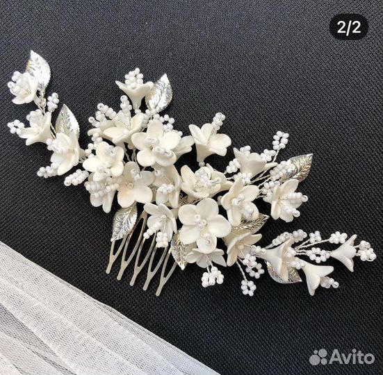 Свадебное украшение.Гребень с цветами ручной работ