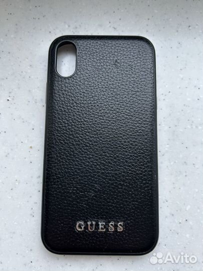 Чехол черный на iPhone xr кожаный Guess