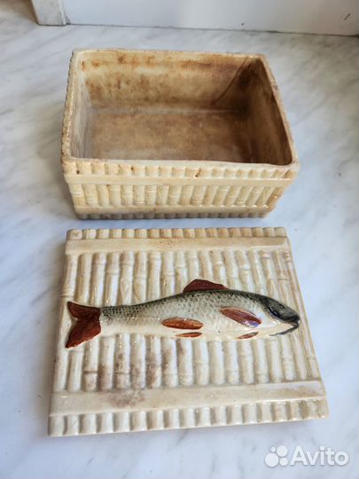 Старинная масленка икорница шкатулка рыба,конец 19