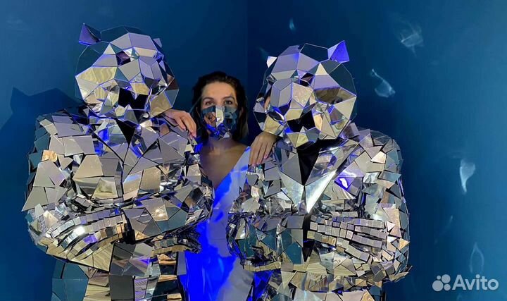 Зеркальные маски, костюмы для аниматоров, gogo