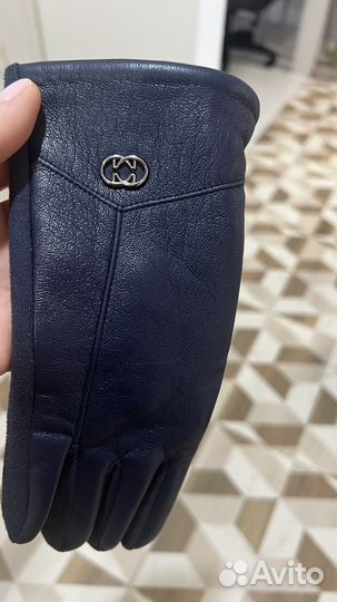 Перчатки женские кожанные, синие.Новые