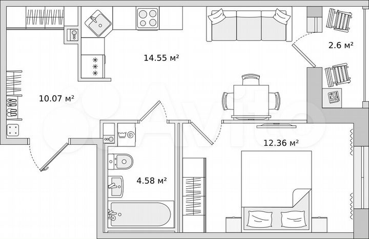 1-к. квартира, 44,2 м², 15/23 эт.