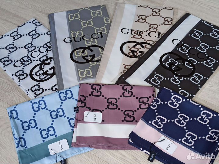 Платок голубой ментол Gucci шелковый 7 цветов