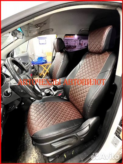 Чехлы Автопилот Hyundai Santa-Fe из экокожи Ромб