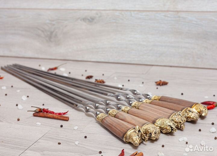 Шампуры - Разные звери Объемная дубовая ручка