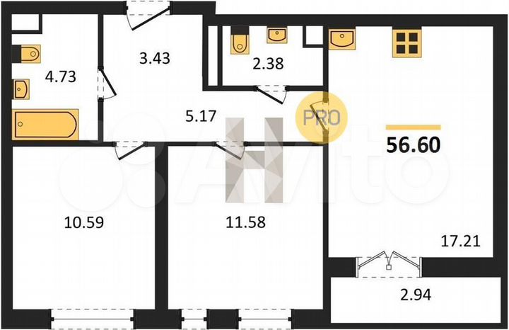 2-к. квартира, 56,6 м², 5/31 эт.