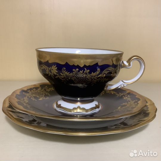 Чайная тройка, кобальт, Weimar, Веймар, гдр