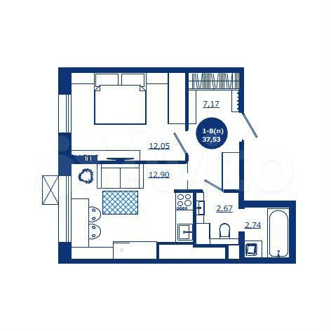 1-к. квартира, 37,5 м², 4/17 эт.