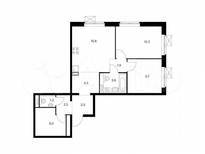 2-к. квартира, 61,3 м², 13/25 эт.