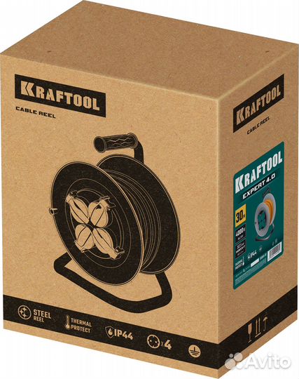 Удлинитель на катушке kraftool пвс 3х2.5 30м 4000