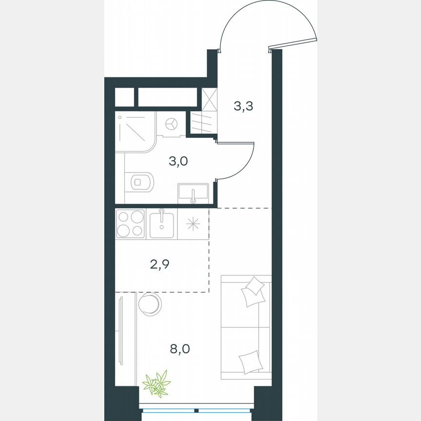 Квартира-студия, 17,2 м², 13/64 эт.