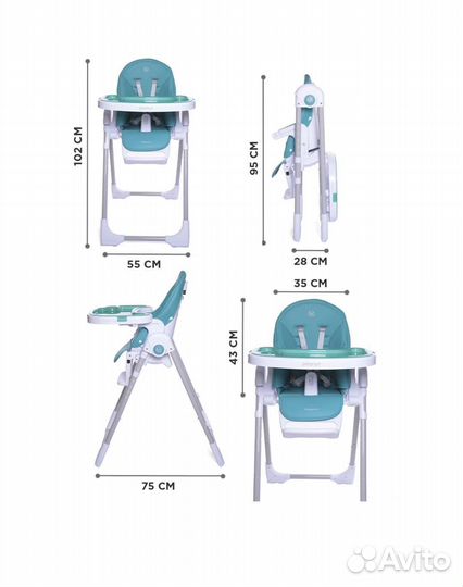 Стульчик для кормления Babycare Peanut, бирюзовый