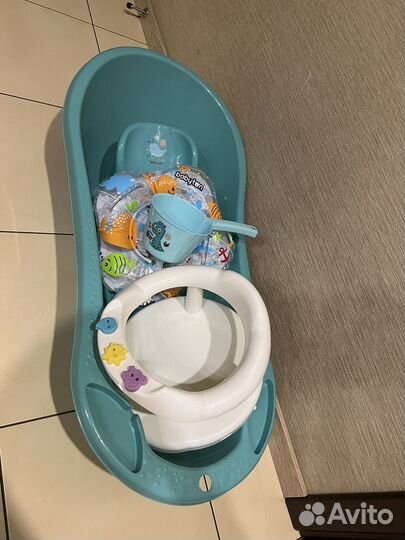 Ванночка для купания, горка, круг, стульчик, ковш