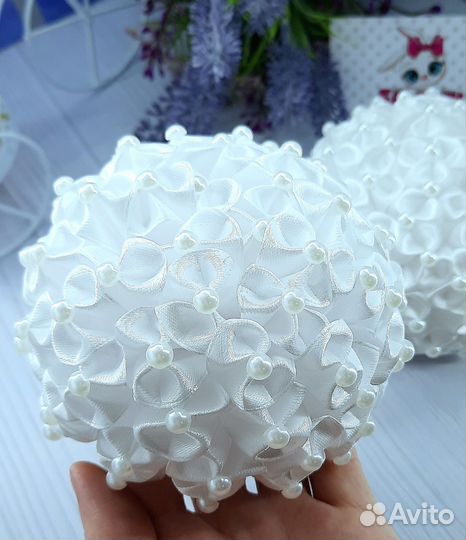 Белые банты для волос,ручная работа