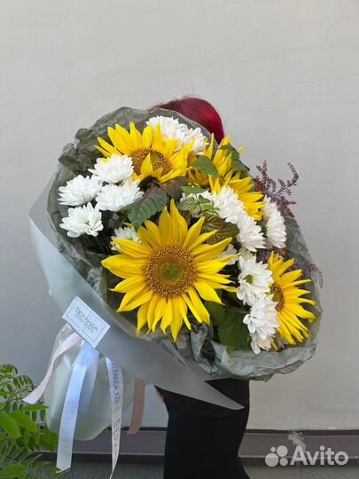 Подсолнухи и хризантема ромашковидная