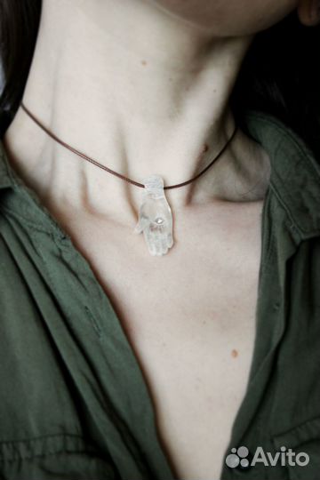 Кулон винтажный прозрачный хамса, ладонь с глазом