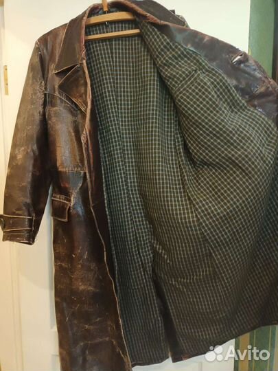 Офицерский кожаный плащ, пальто 30-40 годов