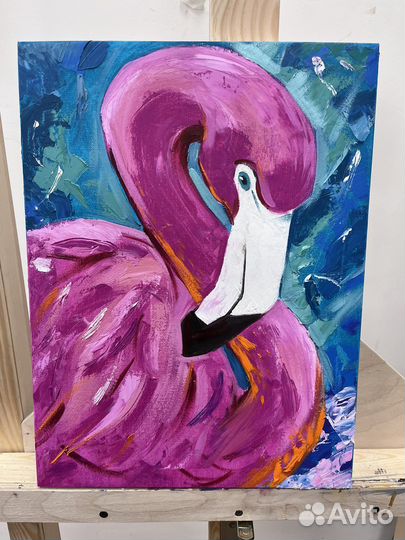 Картина маслом на холсте фламинго
