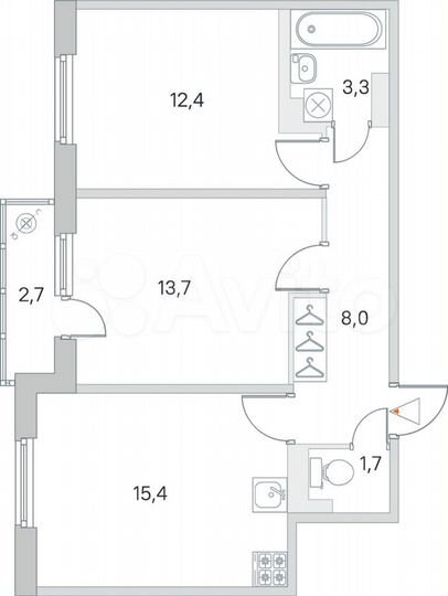2-к. квартира, 55,2 м², 3/4 эт.