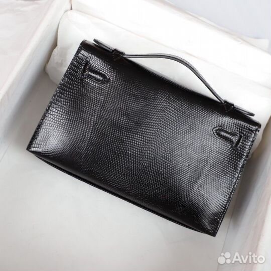 Hermès Kelly Pochette Black Lizard Palladium Hardw