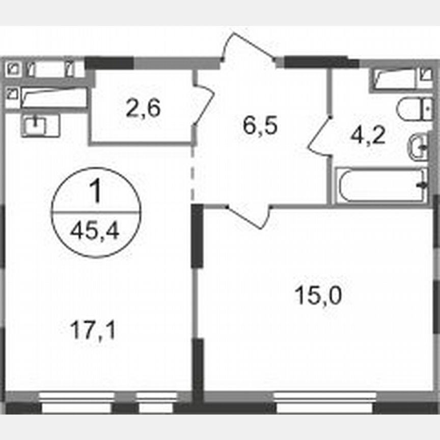 1-к. квартира, 45,4 м², 12/19 эт.