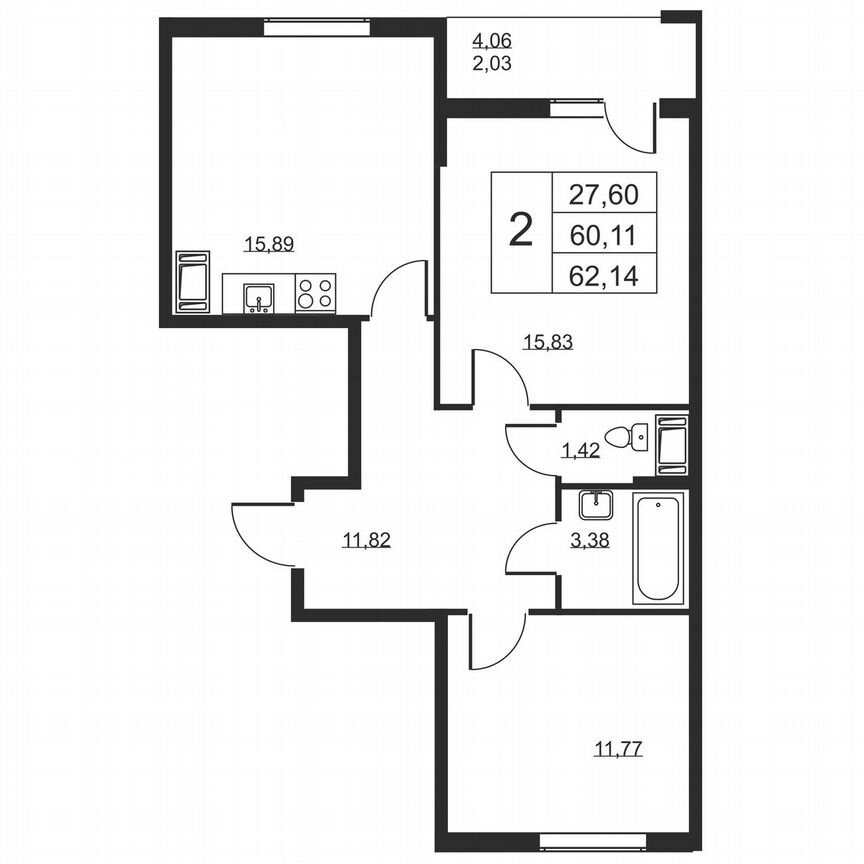 2-к. квартира, 62,1 м², 13/19 эт.