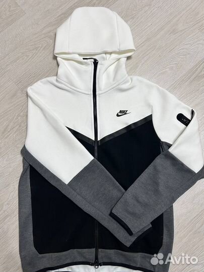 Зип худи Nike Tech Fleece бело-черно-серая