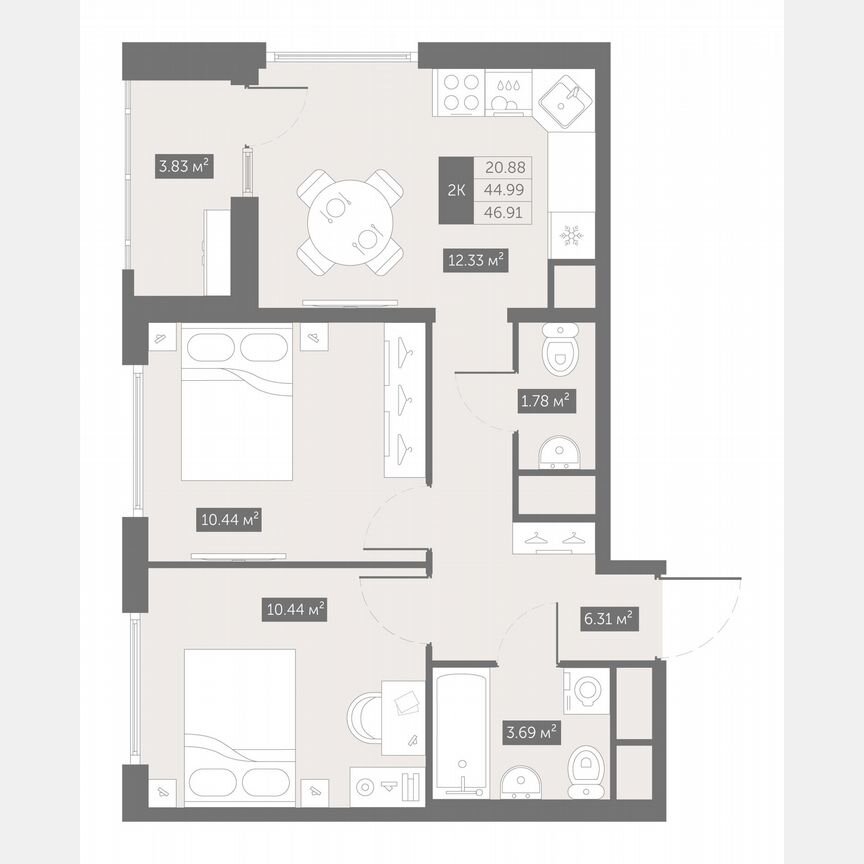 2-к. квартира, 46,9 м², 9/10 эт.
