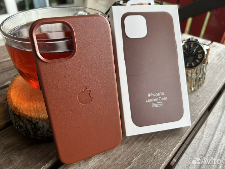 Кожаный чехол iPhone 14 Коричневый