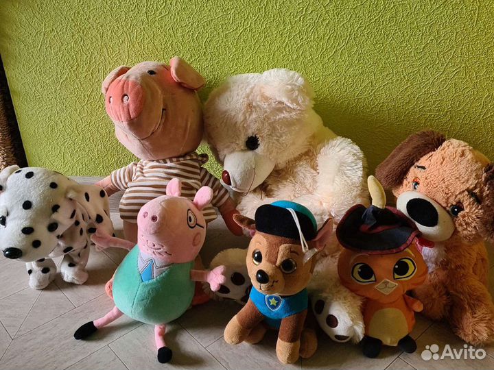 Мягкие медведь,кот,собака,поросёнок,такса,заяц