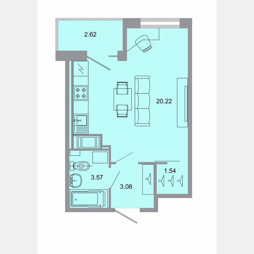 Квартира-студия, 29,2 м², 15/15 эт.