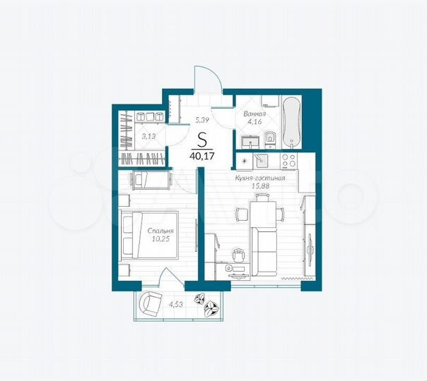 1-к. квартира, 40,2 м², 1/18 эт.