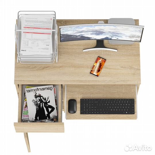 Стол компьютерный Мори мс-1 левый, цвет дуб сонома, шхгхв 90х50х76,6 см., ящик слева, не универсальн