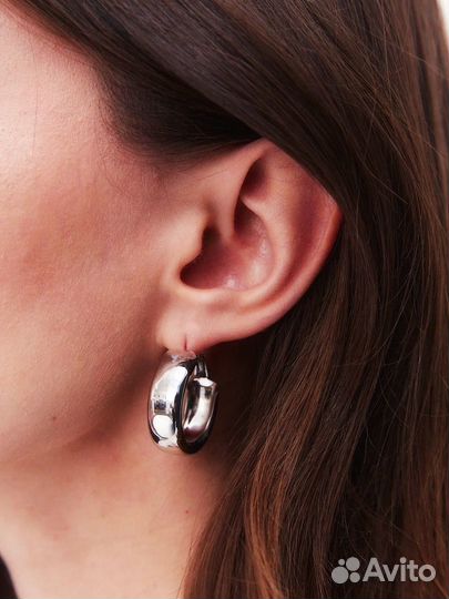 Серьги кольца бижутерия серебро большие